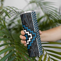 Azure Tukutuku Pattern Aotearoa Skinny Tumbler Niho Taniwha and Puhoro Motifs