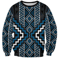 Azure Tukutuku Pattern Aotearoa Sweatshirt Niho Taniwha and Puhoro Motifs LT7 Unisex Blue - Polynesian Pride