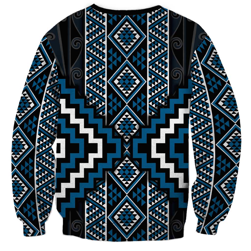 Azure Tukutuku Pattern Aotearoa Sweatshirt Niho Taniwha and Puhoro Motifs LT7 - Polynesian Pride