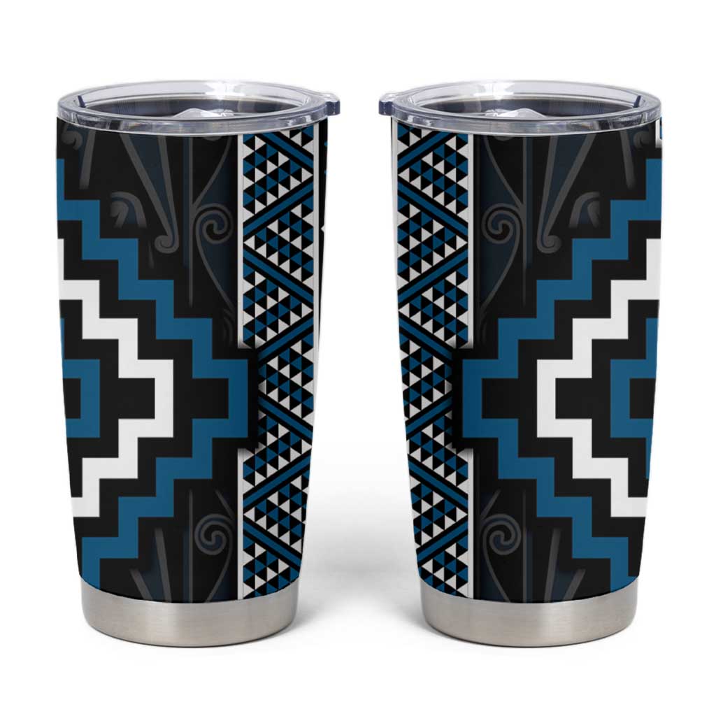 Azure Tukutuku Pattern Aotearoa Tumbler Cup Niho Taniwha and Puhoro Motifs LT7 Blue - Polynesian Pride
