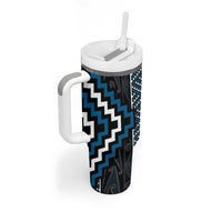 Azure Tukutuku Pattern Aotearoa Tumbler With Handle Niho Taniwha and Puhoro Motifs LT7 - Polynesian Pride