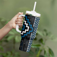 Azure Tukutuku Pattern Aotearoa Tumbler With Handle Niho Taniwha and Puhoro Motifs LT7 - Polynesian Pride