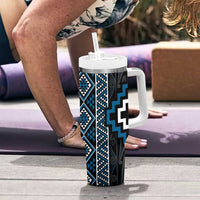 Azure Tukutuku Pattern Aotearoa Tumbler With Handle Niho Taniwha and Puhoro Motifs LT7 - Polynesian Pride