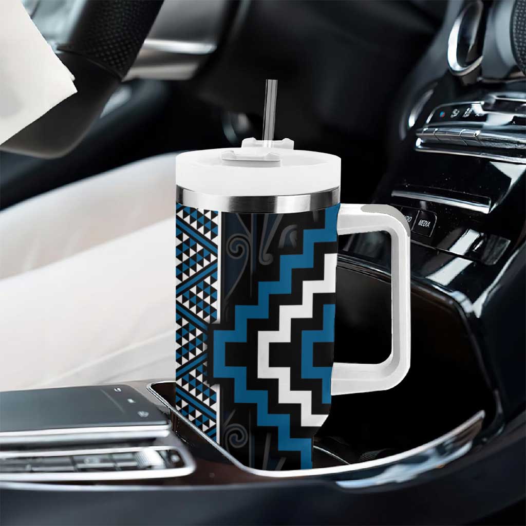 Azure Tukutuku Pattern Aotearoa Tumbler With Handle Niho Taniwha and Puhoro Motifs LT7 - Polynesian Pride
