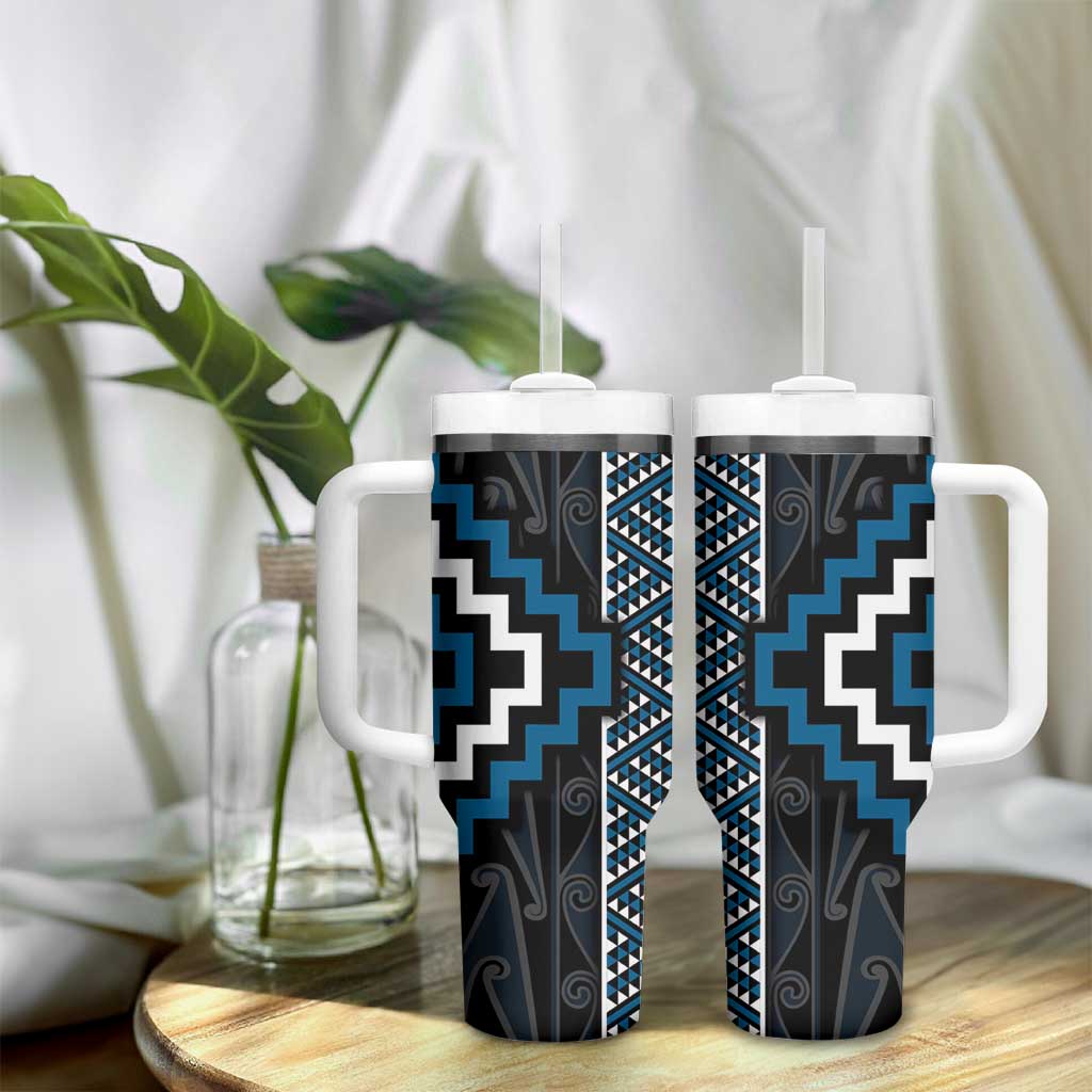 Azure Tukutuku Pattern Aotearoa Tumbler With Handle Niho Taniwha and Puhoro Motifs LT7 - Polynesian Pride