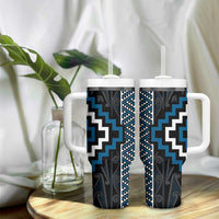 Azure Tukutuku Pattern Aotearoa Tumbler With Handle Niho Taniwha and Puhoro Motifs LT7 - Polynesian Pride
