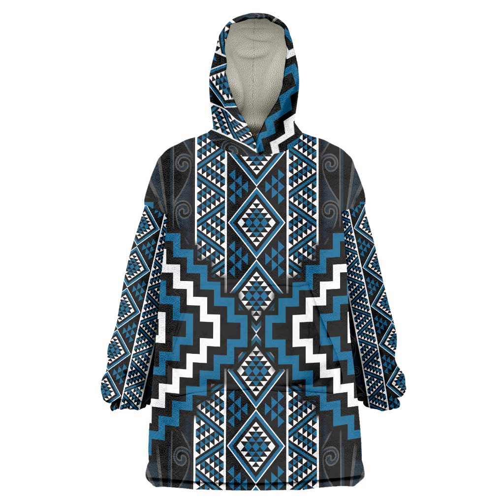 Azure Tukutuku Pattern Aotearoa Wearable Blanket Hoodie Niho Taniwha and Puhoro Motifs LT7 One Size Blue - Polynesian Pride