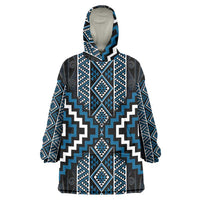 Azure Tukutuku Pattern Aotearoa Wearable Blanket Hoodie Niho Taniwha and Puhoro Motifs LT7 One Size Blue - Polynesian Pride