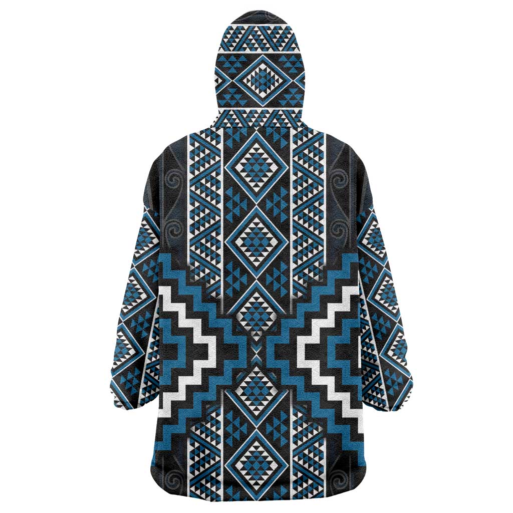 Azure Tukutuku Pattern Aotearoa Wearable Blanket Hoodie Niho Taniwha and Puhoro Motifs LT7 - Polynesian Pride