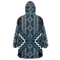 Azure Tukutuku Pattern Aotearoa Wearable Blanket Hoodie Niho Taniwha and Puhoro Motifs LT7 - Polynesian Pride