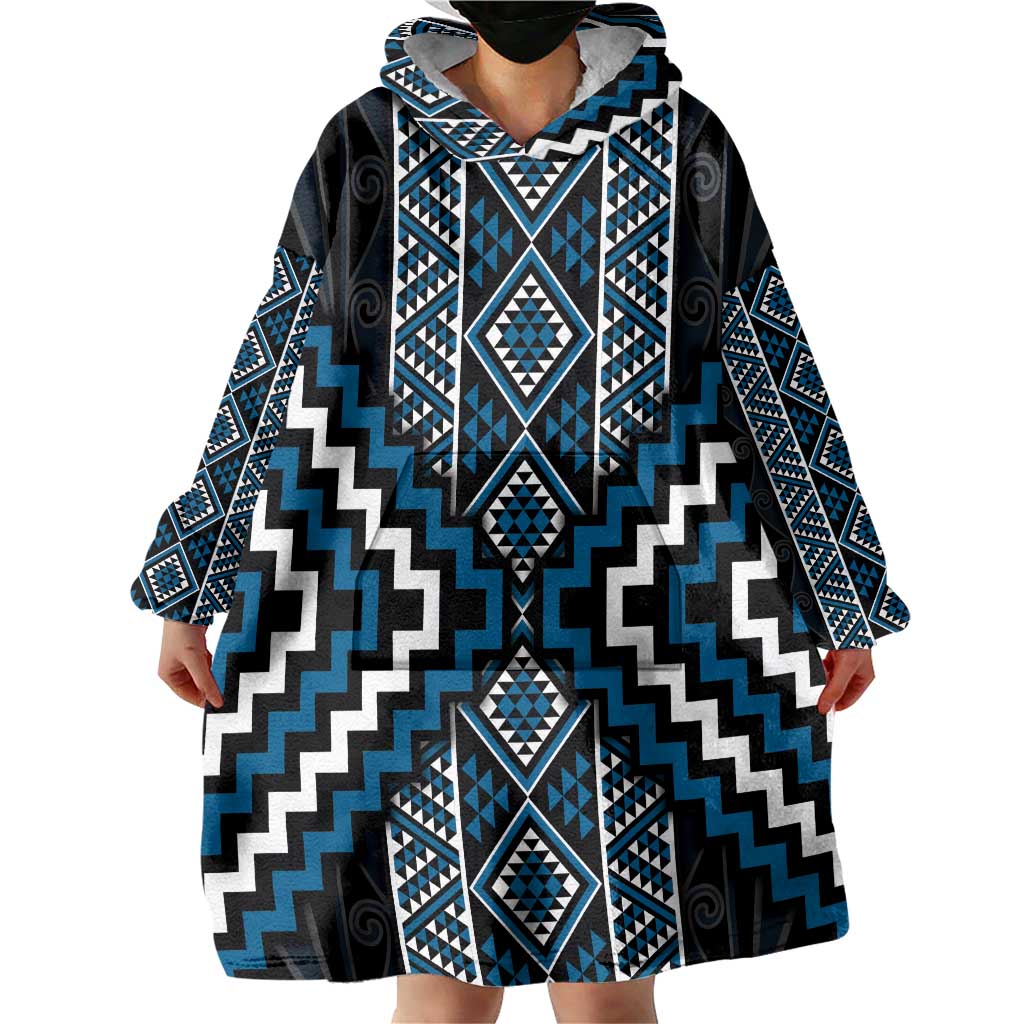 Azure Tukutuku Pattern Aotearoa Wearable Blanket Hoodie Niho Taniwha and Puhoro Motifs LT7 - Polynesian Pride