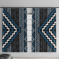 Azure Tukutuku Pattern Aotearoa Window Curtain Niho Taniwha and Puhoro Motifs LT7 With Hooks Blue - Polynesian Pride
