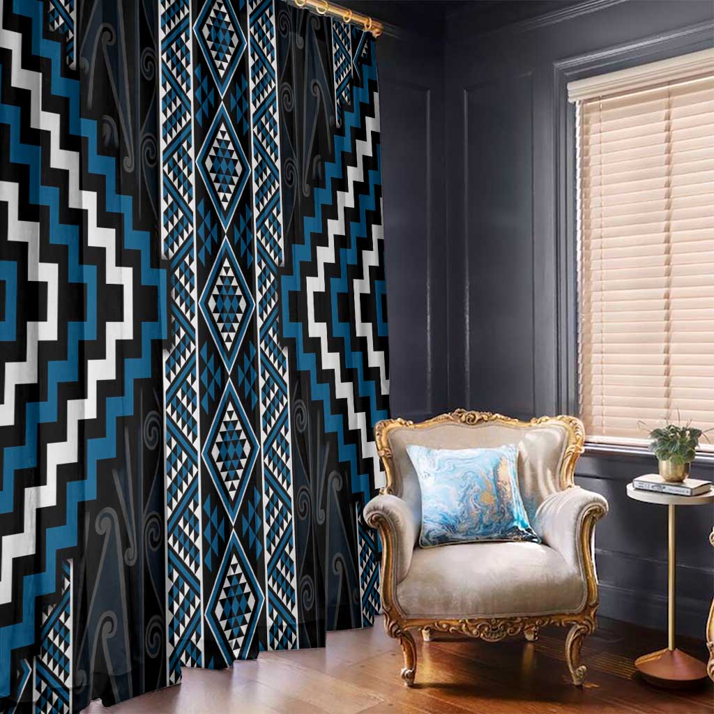 Azure Tukutuku Pattern Aotearoa Window Curtain Niho Taniwha and Puhoro Motifs LT7 - Polynesian Pride