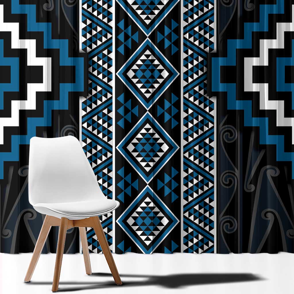 Azure Tukutuku Pattern Aotearoa Window Curtain Niho Taniwha and Puhoro Motifs LT7 - Polynesian Pride
