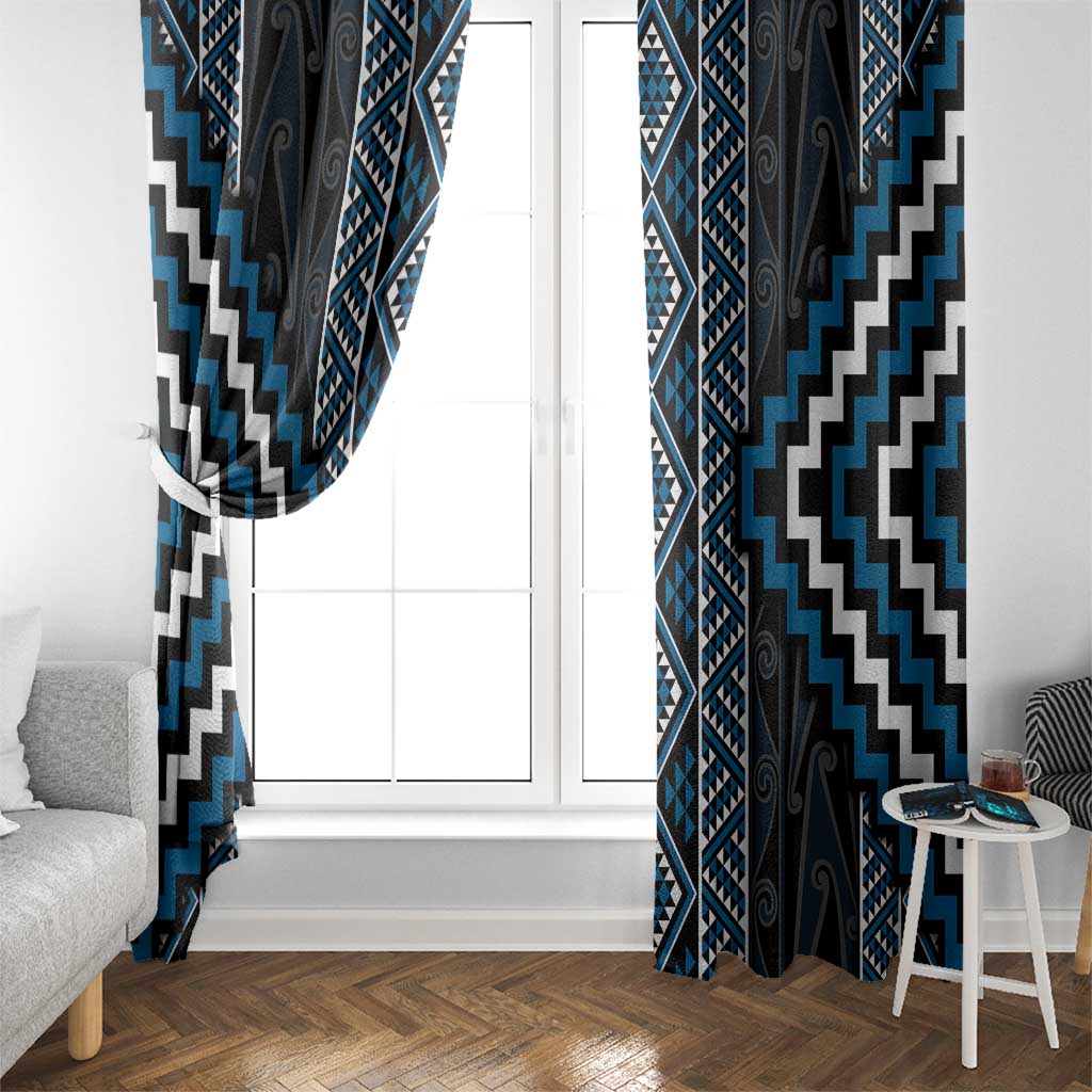 Azure Tukutuku Pattern Aotearoa Window Curtain Niho Taniwha and Puhoro Motifs LT7 - Polynesian Pride