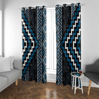 Azure Tukutuku Pattern Aotearoa Window Curtain Niho Taniwha and Puhoro Motifs LT7 With Grommets Blue - Polynesian Pride
