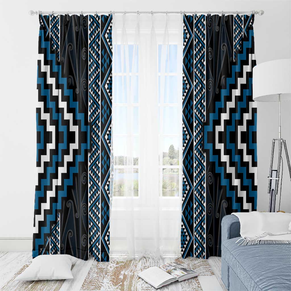 Azure Tukutuku Pattern Aotearoa Window Curtain Niho Taniwha and Puhoro Motifs LT7 - Polynesian Pride