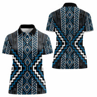 Azure Tukutuku Pattern Aotearoa Women Polo Shirt Niho Taniwha and Puhoro Motifs