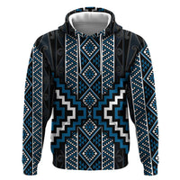 Azure Tukutuku Pattern Aotearoa Zip Hoodie Niho Taniwha and Puhoro Motifs