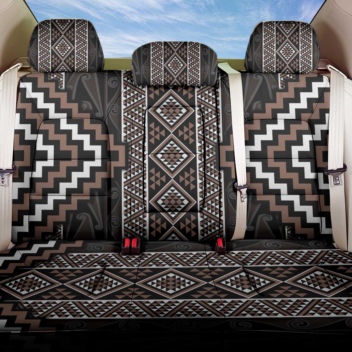 Classic Tukutuku Pattern Aotearoa Back Car Seat Cover Niho Taniwha and Puhoro Motifs