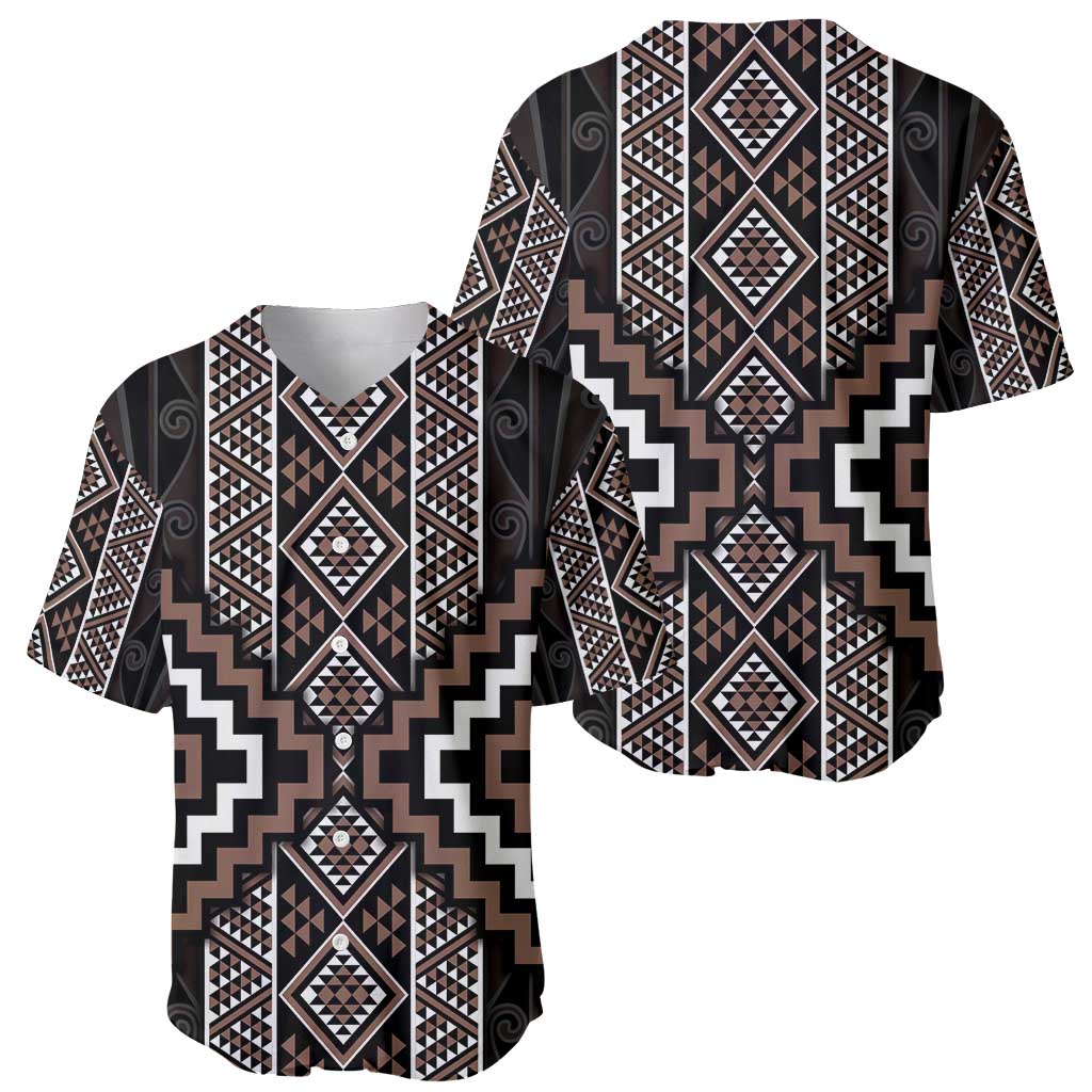 Classic Tukutuku Pattern Aotearoa Baseball Jersey Niho Taniwha and Puhoro Motifs