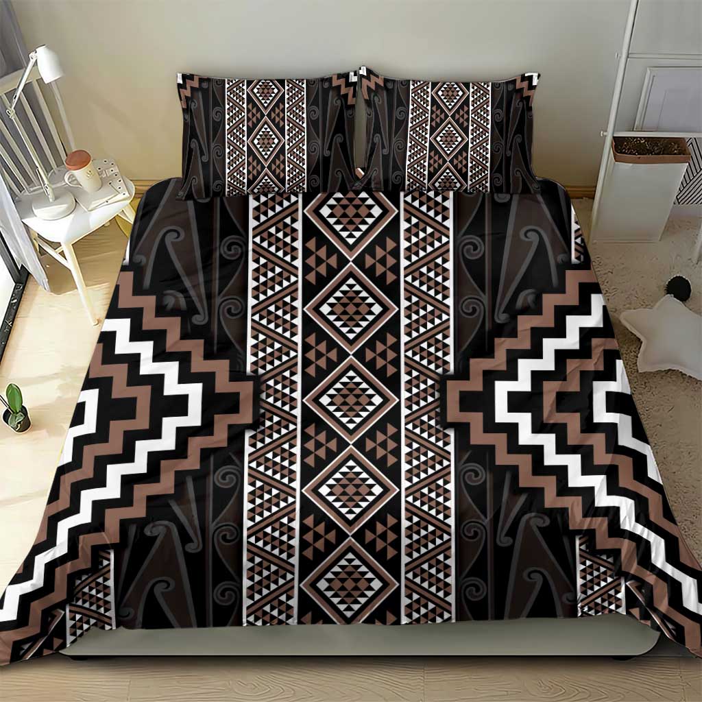 Classic Tukutuku Pattern Aotearoa Bedding Set Niho Taniwha and Puhoro Motifs