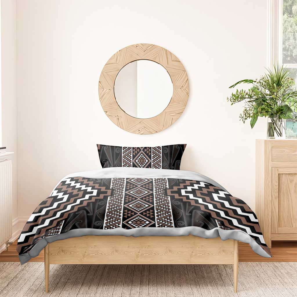 Classic Tukutuku Pattern Aotearoa Bedding Set Niho Taniwha and Puhoro Motifs