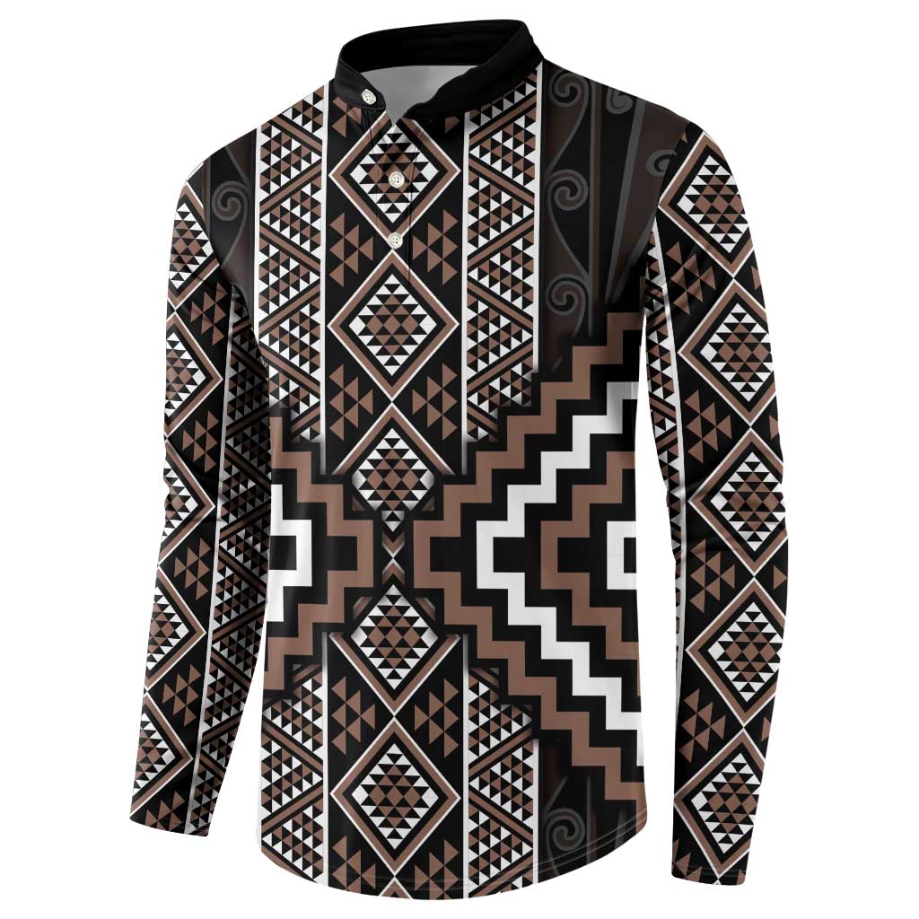 Classic Tukutuku Pattern Aotearoa Button Sweatshirt Niho Taniwha and Puhoro Motifs LT7 - Polynesian Pride