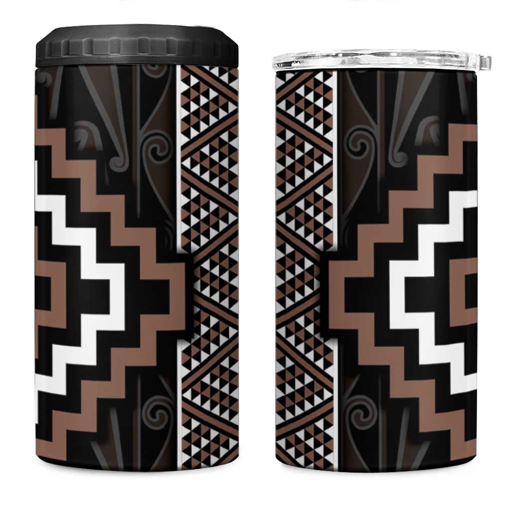 Classic Tukutuku Pattern Aotearoa 4 in 1 Can Cooler Tumbler Niho Taniwha and Puhoro Motifs LT7 One Size: 16 oz Brown - Polynesian Pride