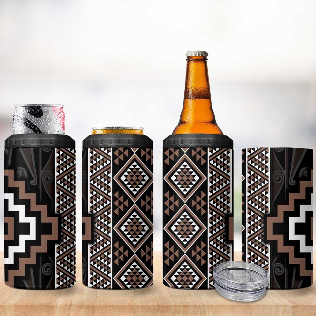 Classic Tukutuku Pattern Aotearoa 4 in 1 Can Cooler Tumbler Niho Taniwha and Puhoro Motifs LT7 - Polynesian Pride