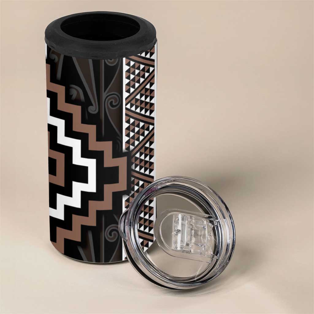Classic Tukutuku Pattern Aotearoa 4 in 1 Can Cooler Tumbler Niho Taniwha and Puhoro Motifs LT7 - Polynesian Pride