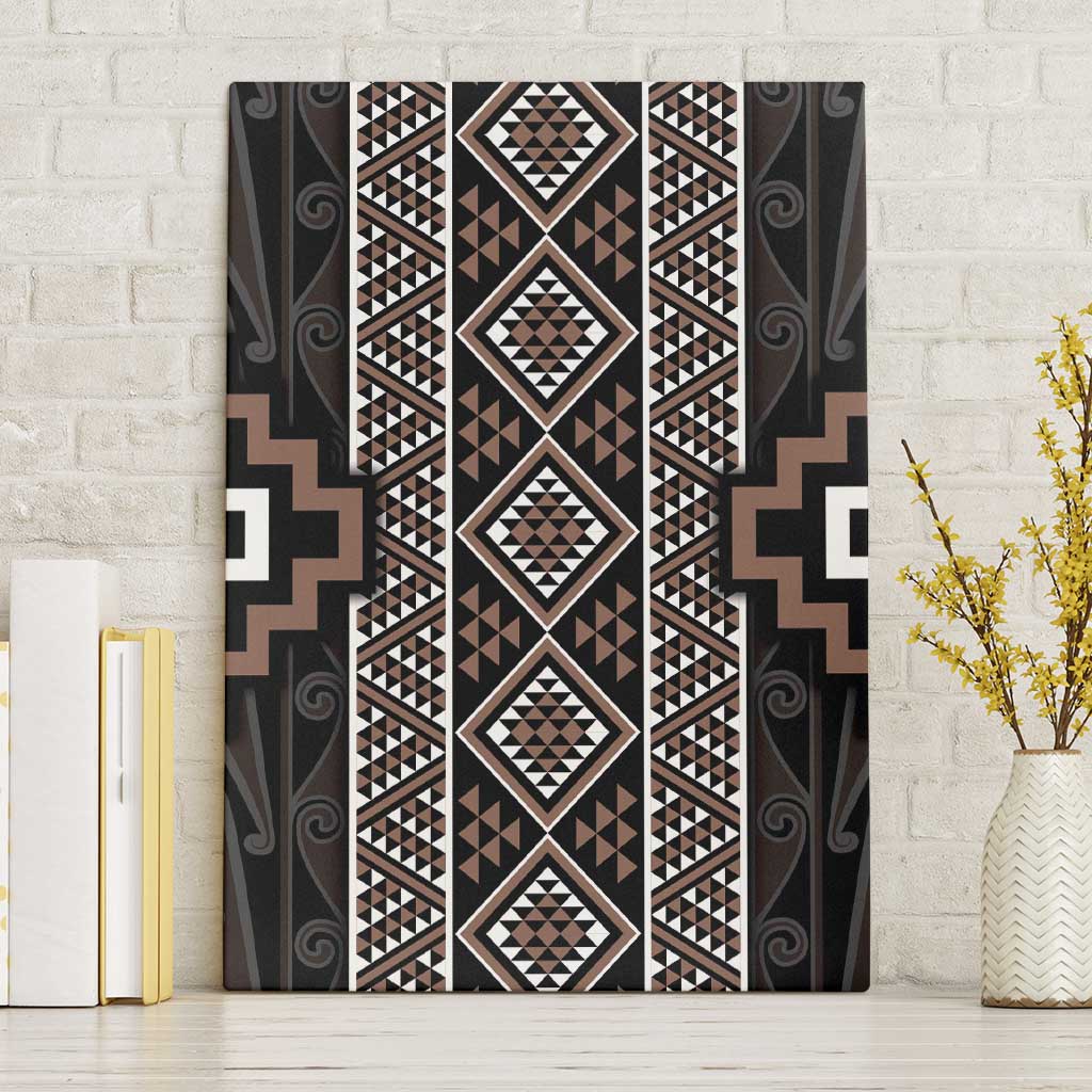 Classic Tukutuku Pattern Aotearoa Canvas Wall Art Niho Taniwha and Puhoro Motifs LT7 Without Frame Brown - Polynesian Pride