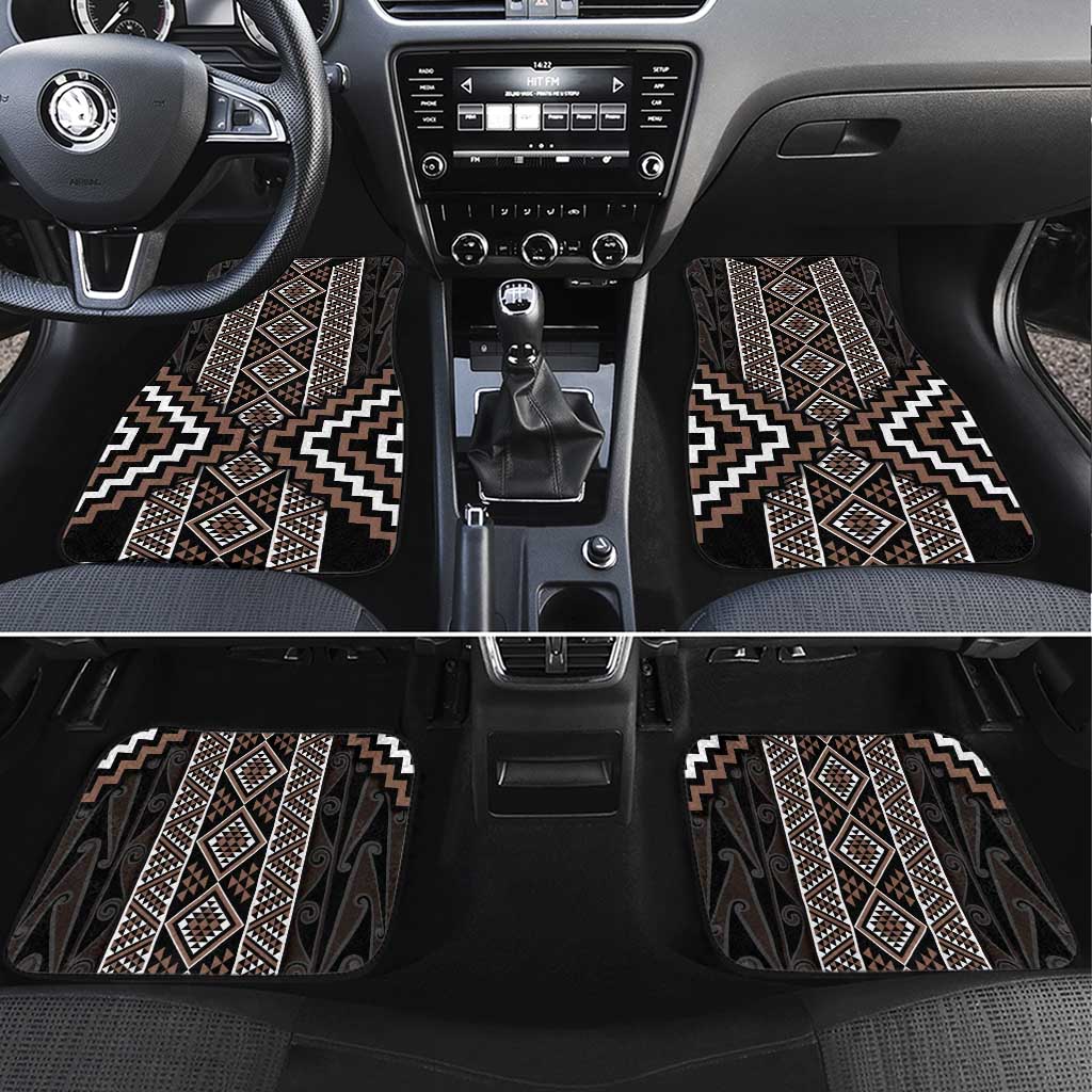 Classic Tukutuku Pattern Aotearoa Car Mats Niho Taniwha and Puhoro Motifs LT7 Set 4pcs Brown - Polynesian Pride