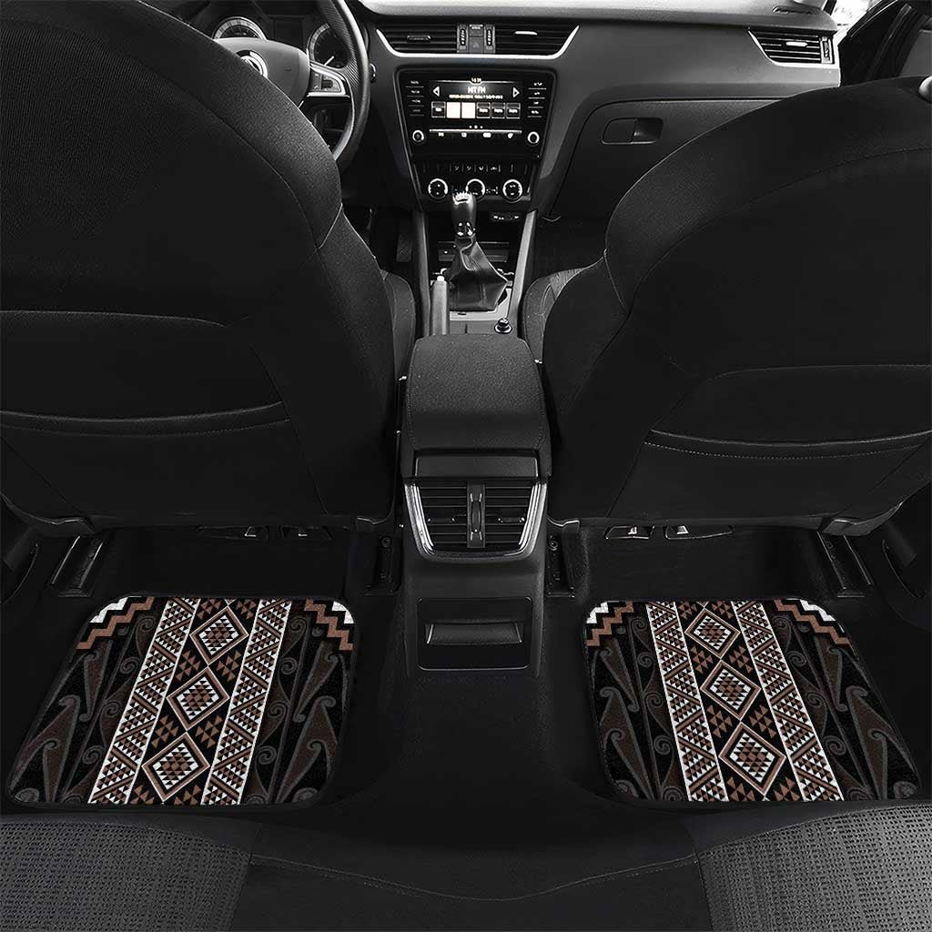 Classic Tukutuku Pattern Aotearoa Car Mats Niho Taniwha and Puhoro Motifs LT7 Set 2pcs - Back Brown - Polynesian Pride