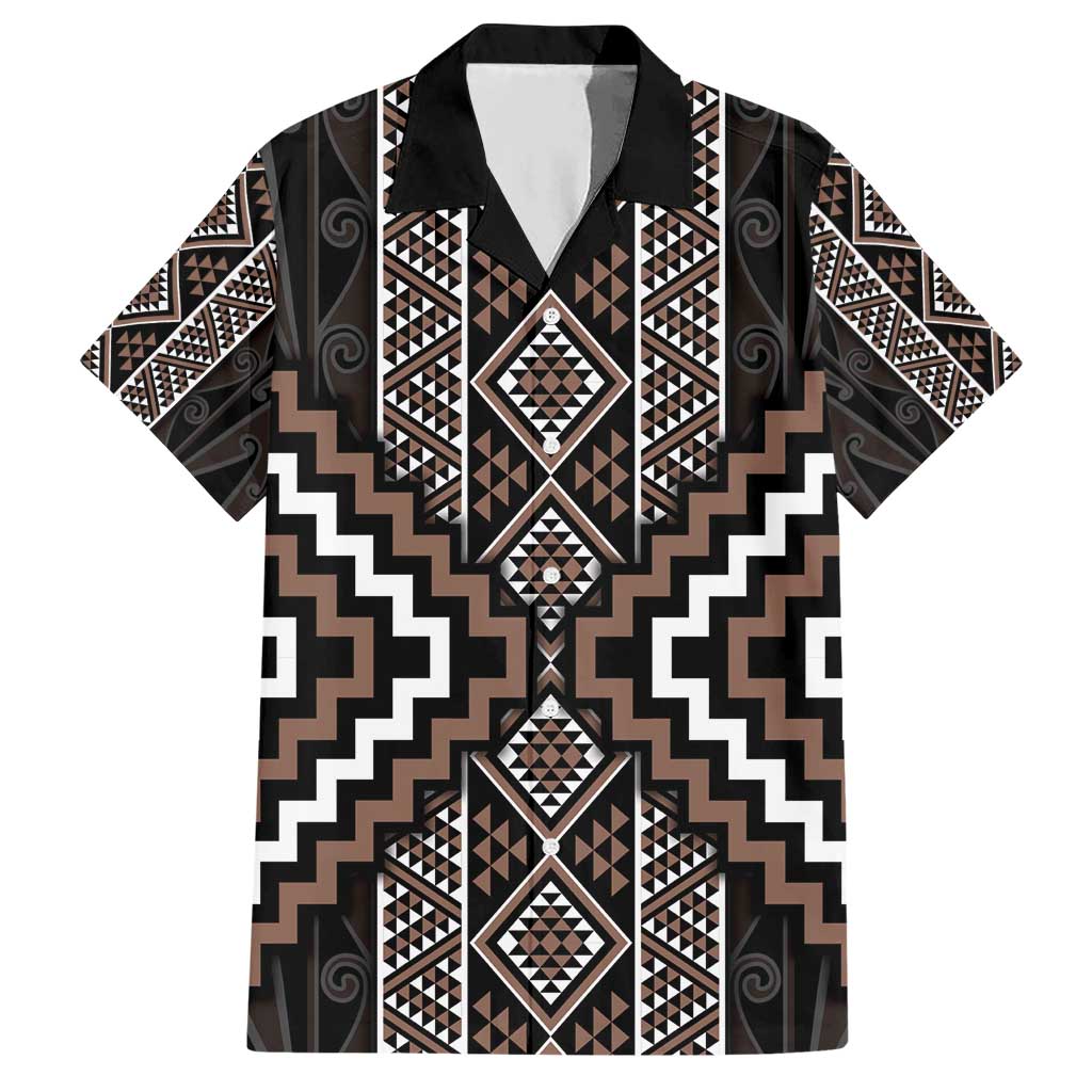 Classic Tukutuku Pattern Aotearoa Hawaiian Shirt Niho Taniwha and Puhoro Motifs LT7 Brown - Polynesian Pride