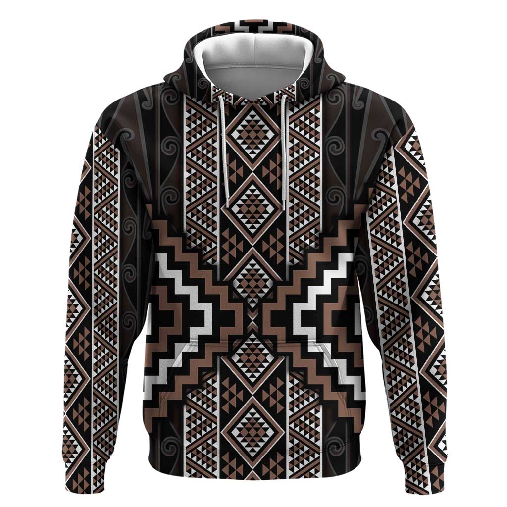 Classic Tukutuku Pattern Aotearoa Hoodie Niho Taniwha and Puhoro Motifs