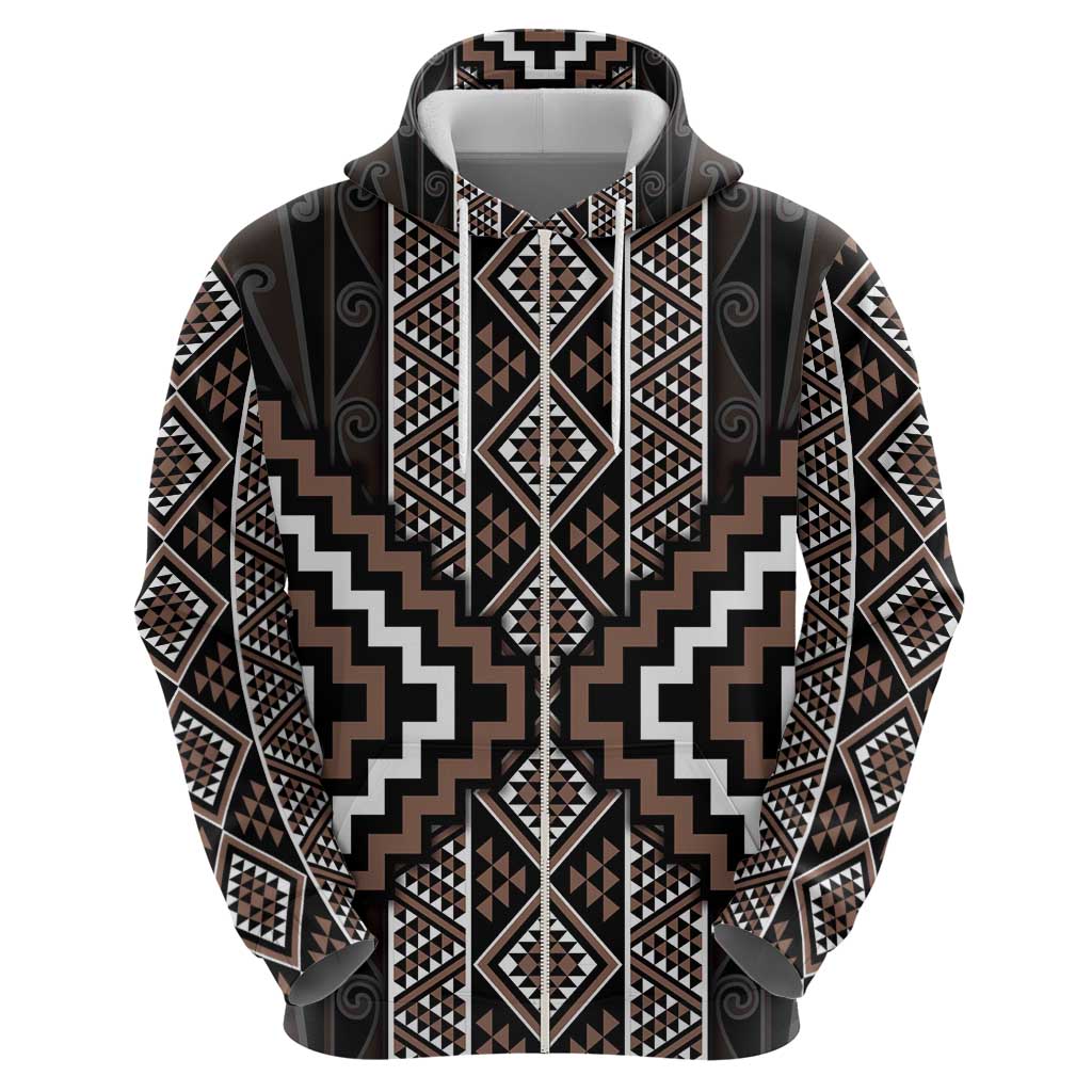 Classic Tukutuku Pattern Aotearoa Hoodie Niho Taniwha and Puhoro Motifs