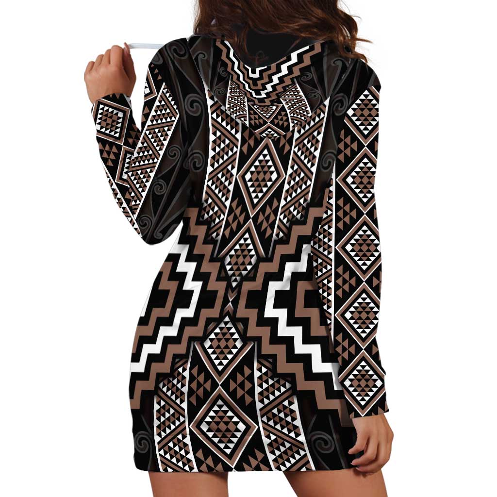 Classic Tukutuku Pattern Aotearoa Hoodie Dress Niho Taniwha and Puhoro Motifs LT7 - Polynesian Pride