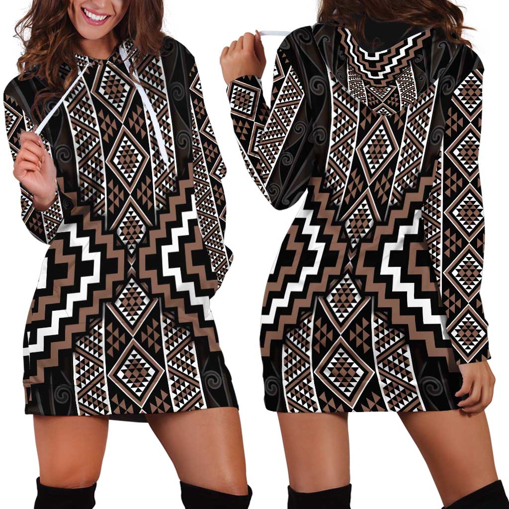 Classic Tukutuku Pattern Aotearoa Hoodie Dress Niho Taniwha and Puhoro Motifs LT7 - Polynesian Pride