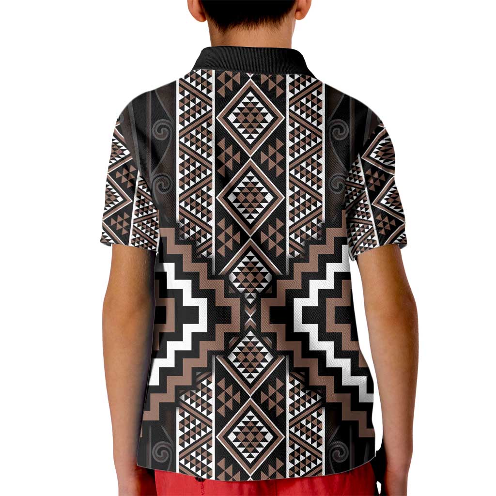 Classic Tukutuku Pattern Aotearoa Kid Polo Shirt Niho Taniwha and Puhoro Motifs