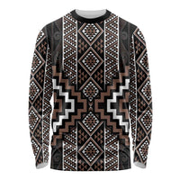 Classic Tukutuku Pattern Aotearoa Long Sleeve Shirt Niho Taniwha and Puhoro Motifs LT7 Unisex Brown - Polynesian Pride