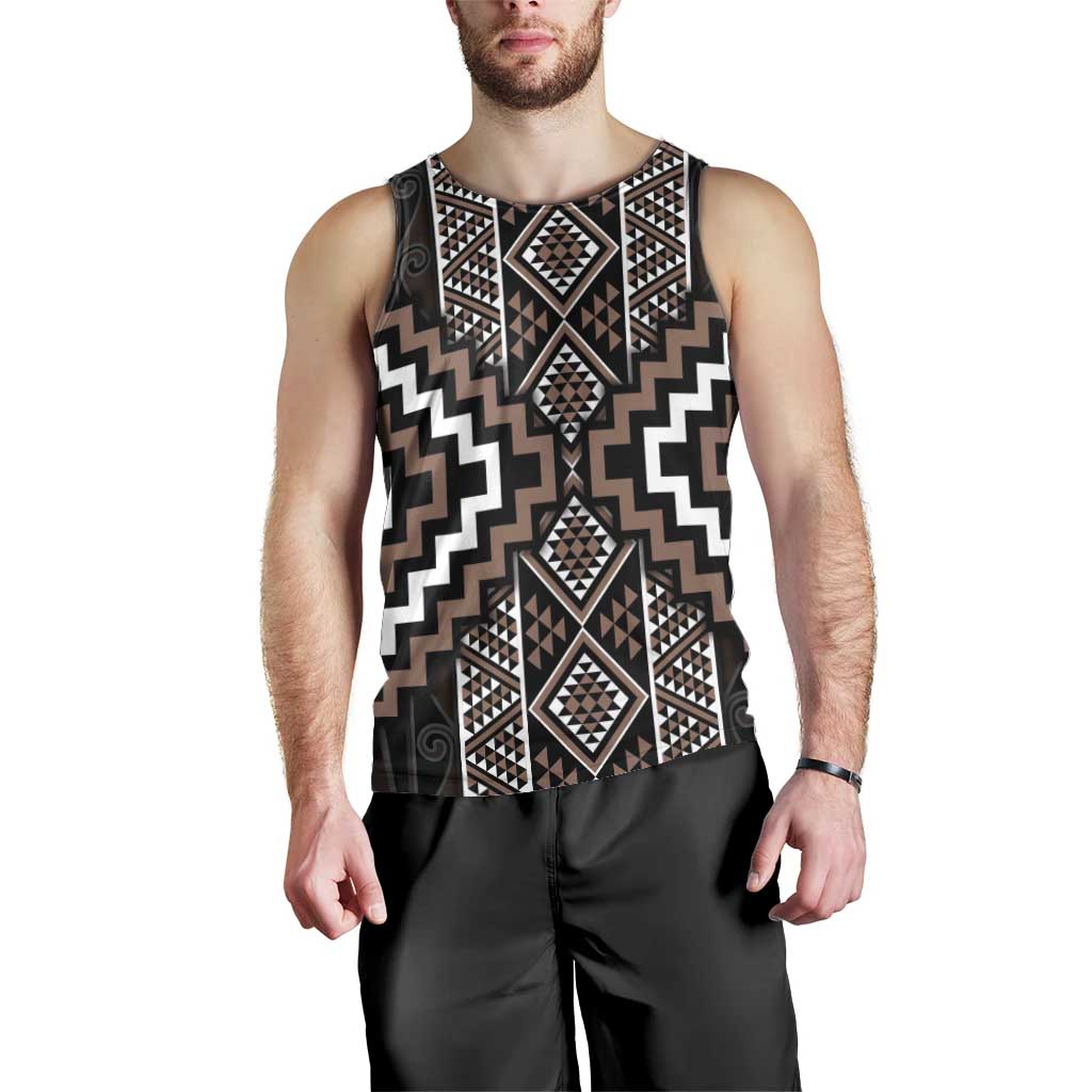 Classic Tukutuku Pattern Aotearoa Men Tank Top Niho Taniwha and Puhoro Motifs LT7 - Polynesian Pride