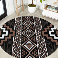Classic Tukutuku Pattern Aotearoa Round Carpet Niho Taniwha and Puhoro Motifs