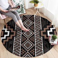 Classic Tukutuku Pattern Aotearoa Round Carpet Niho Taniwha and Puhoro Motifs