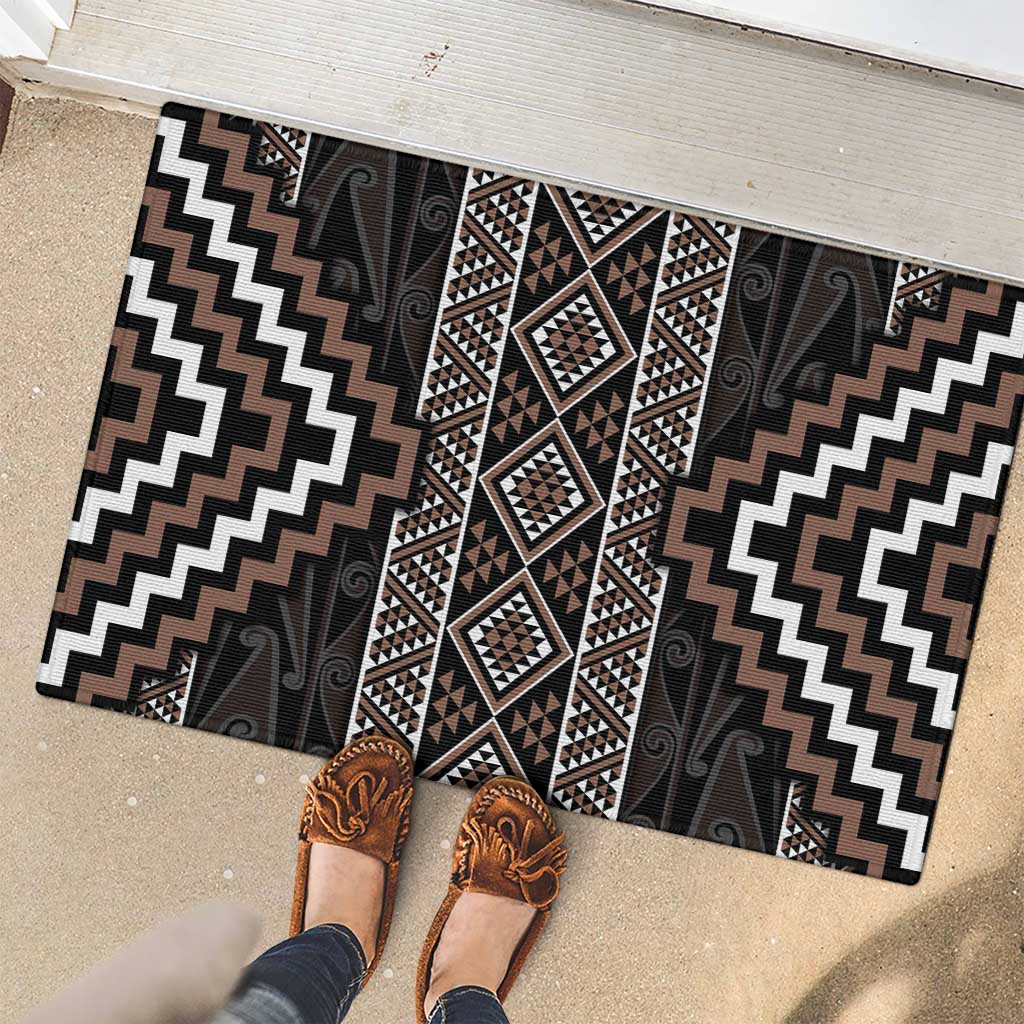 Classic Tukutuku Pattern Aotearoa Rubber Doormat Niho Taniwha and Puhoro Motifs LT7 - Polynesian Pride