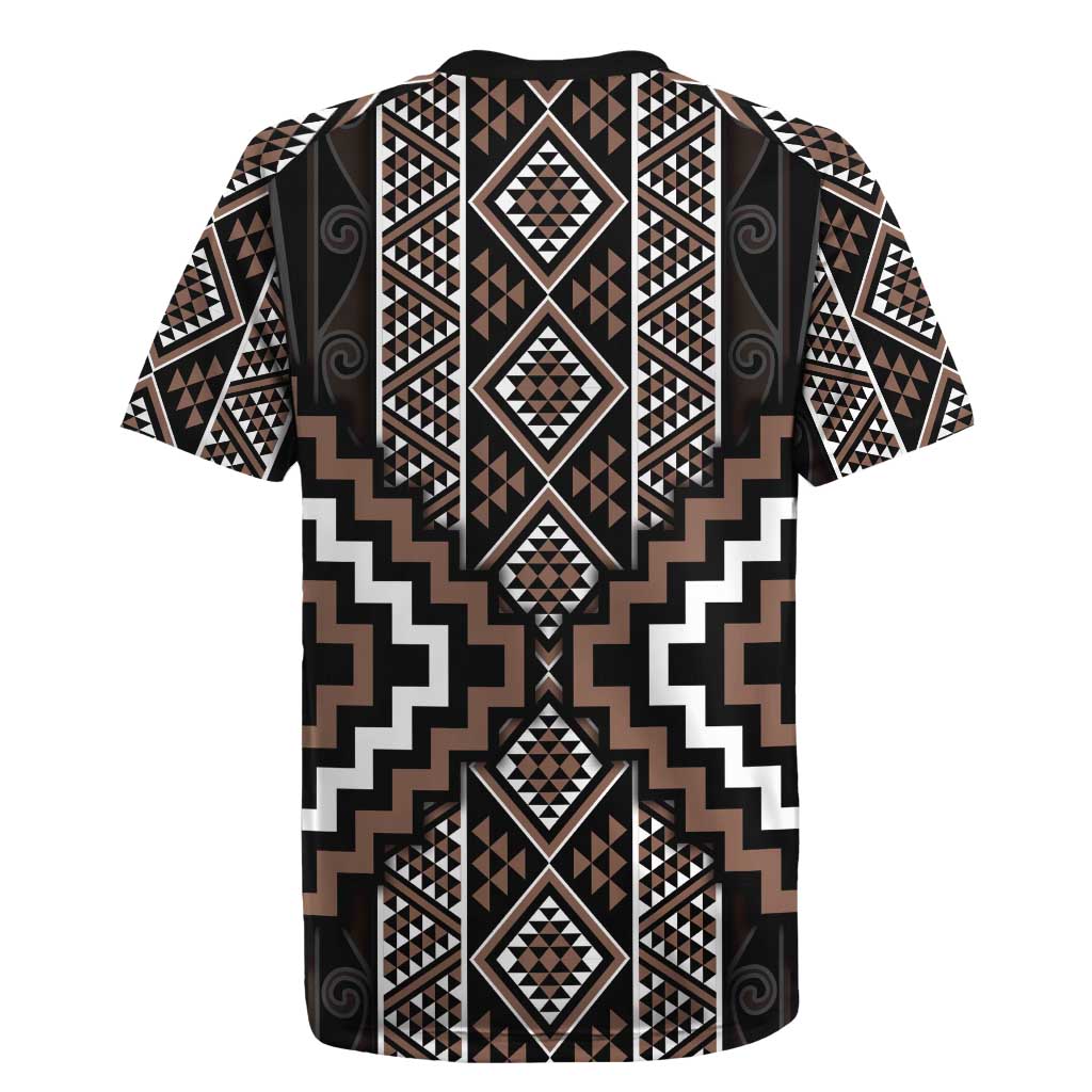 Classic Tukutuku Pattern Aotearoa Rugby Jersey Niho Taniwha and Puhoro Motifs