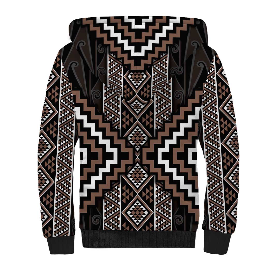 Classic Tukutuku Pattern Aotearoa Sherpa Hoodie Niho Taniwha and Puhoro Motifs LT7 - Polynesian Pride