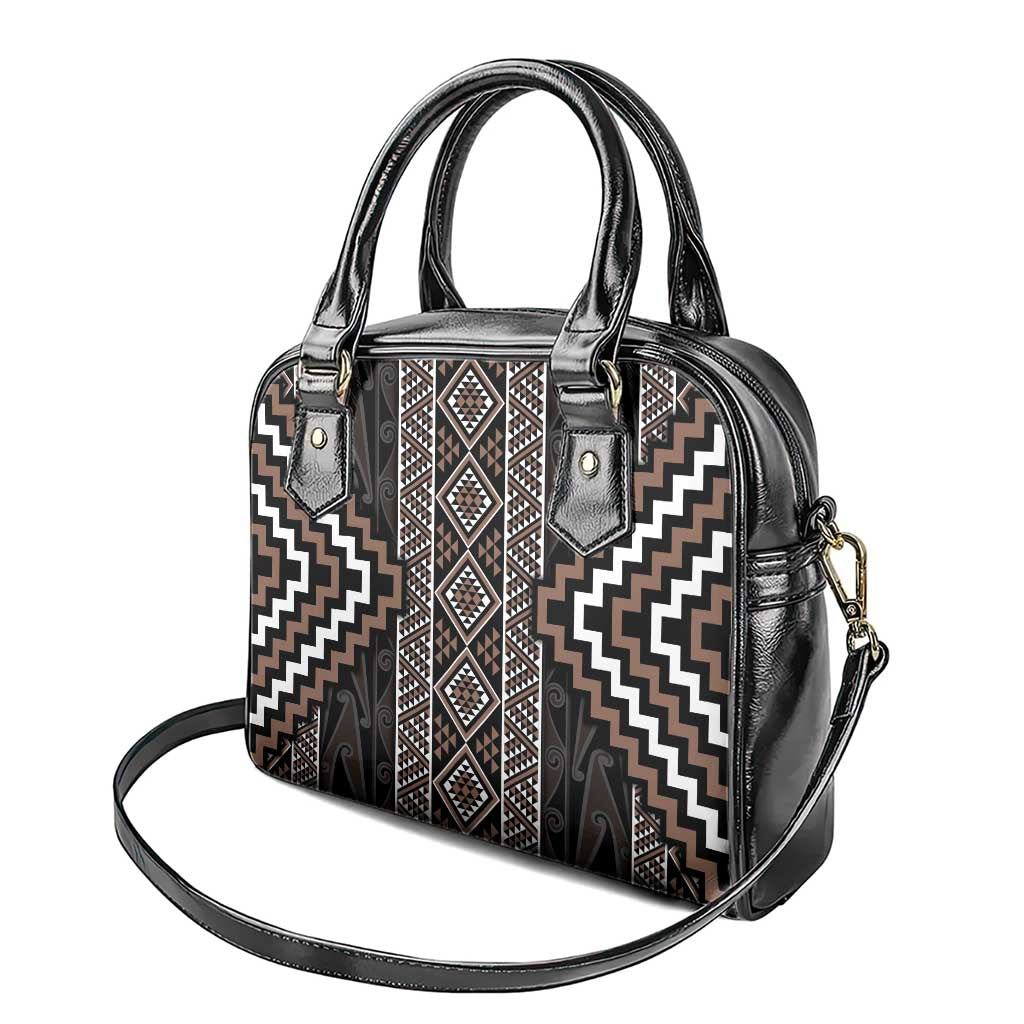 Classic Tukutuku Pattern Aotearoa Shoulder Handbag Niho Taniwha and Puhoro Motifs