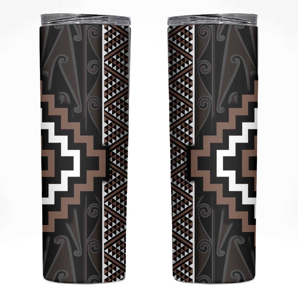Classic Tukutuku Pattern Aotearoa Skinny Tumbler Niho Taniwha and Puhoro Motifs