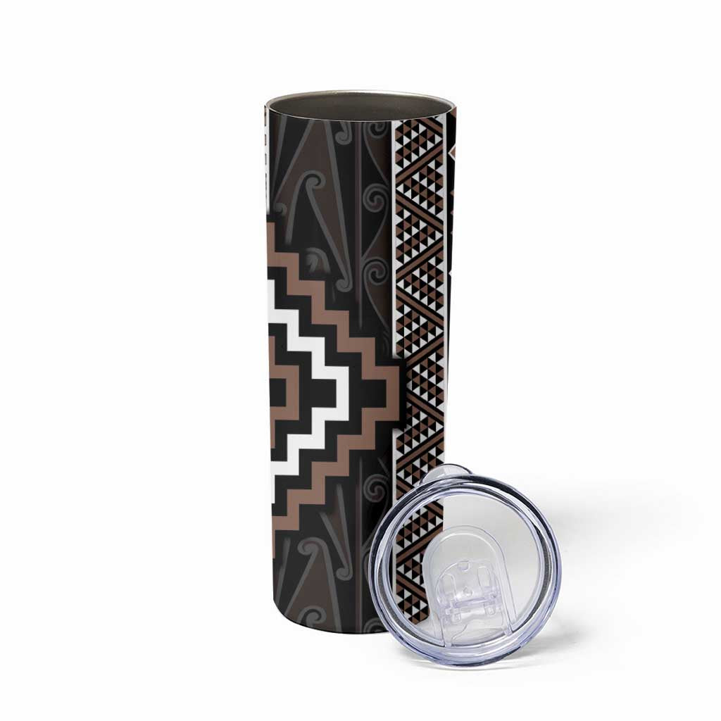 Classic Tukutuku Pattern Aotearoa Skinny Tumbler Niho Taniwha and Puhoro Motifs